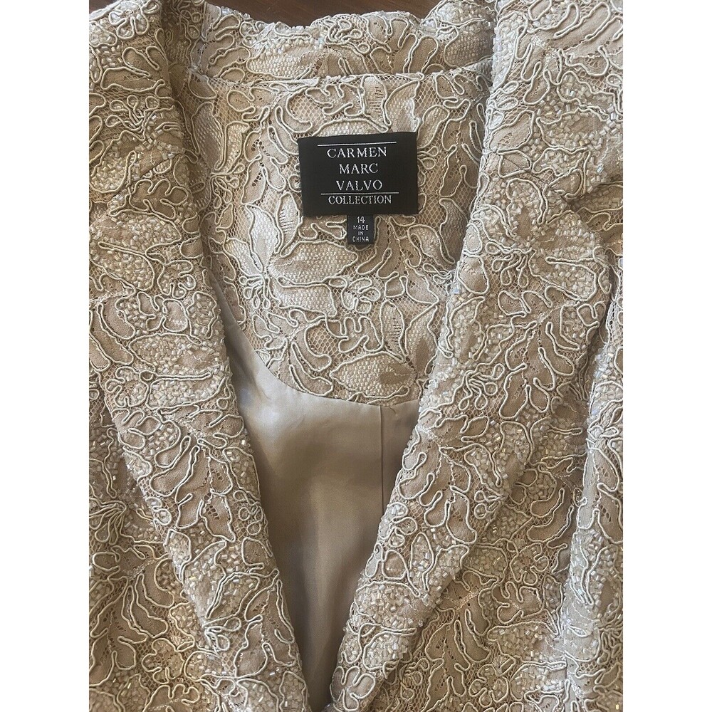 Carmen Marc Valvo Suit Womens Jacket Skirt Gold Wedding Formal VTG 14 - Picture 2 of 10